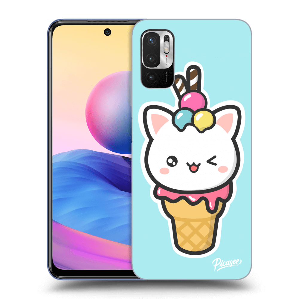 Picasee silikonowe przeźroczyste etui na Xiaomi Redmi Note 10 5G - Ice Cream Cat