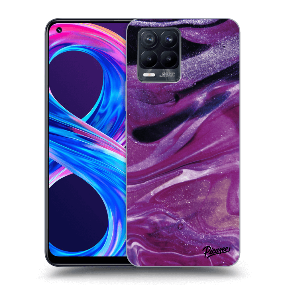 Picasee silikonowe czarne etui na Realme 8 Pro - Purple glitter