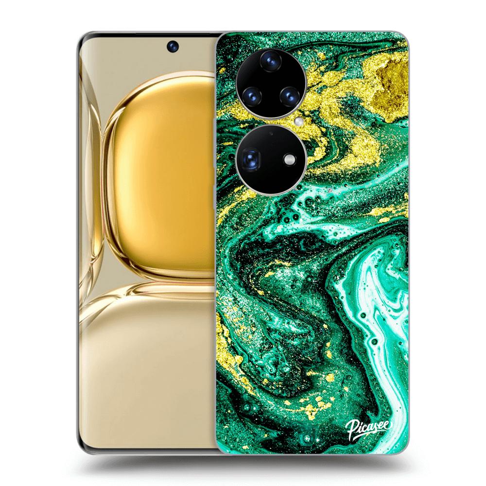 Picasee silikonowe czarne etui na Huawei P50 - Green Gold