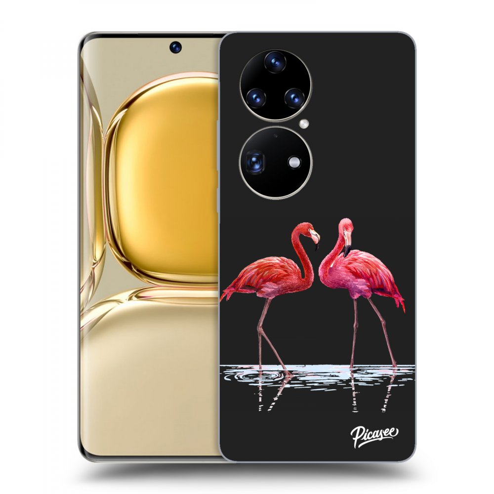 Picasee silikonowe czarne etui na Huawei P50 - Flamingos couple