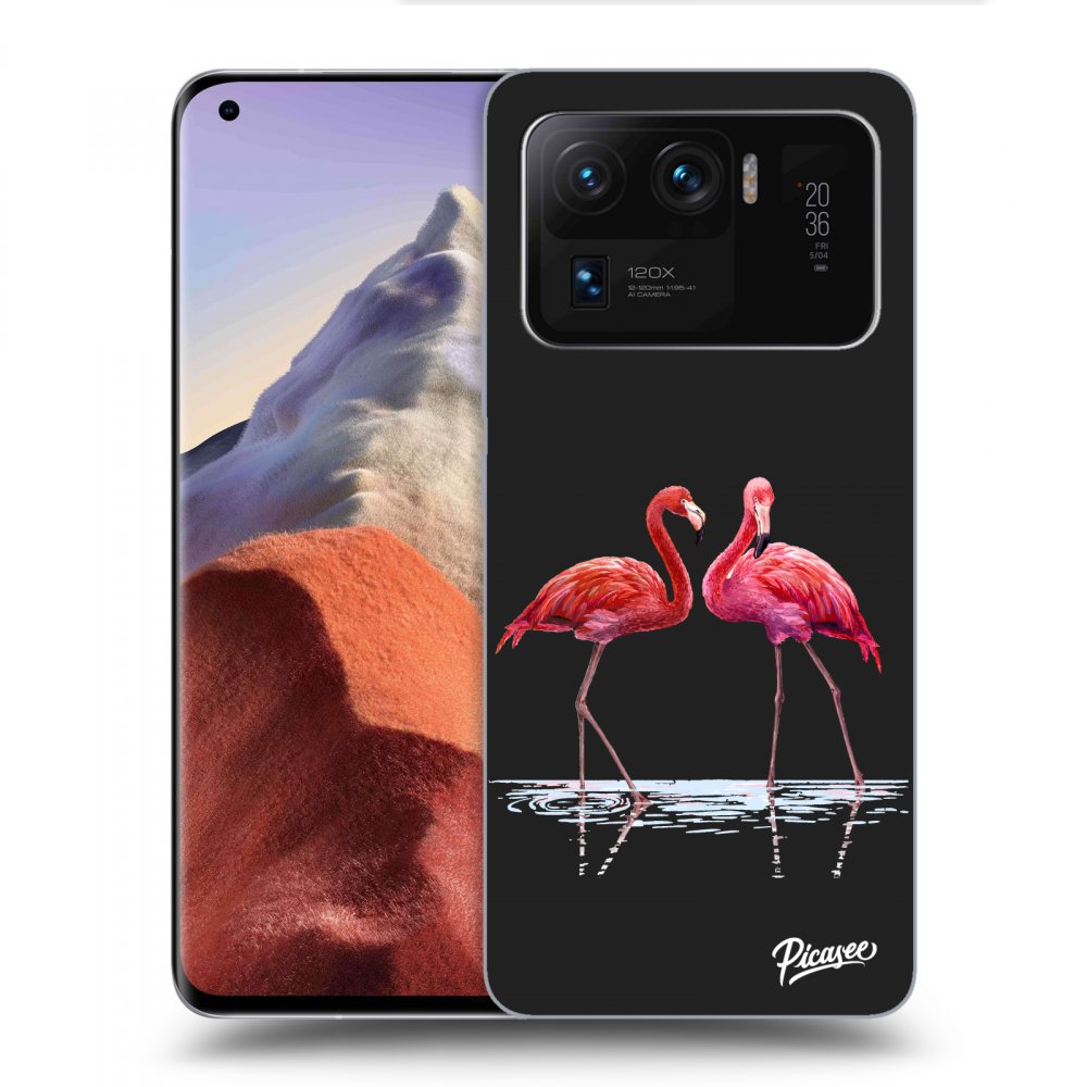 Picasee silikonowe czarne etui na Xiaomi Mi 11 Ultra - Flamingos couple