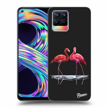 Picasee silikonowe czarne etui na Realme 8 4G - Flamingos couple