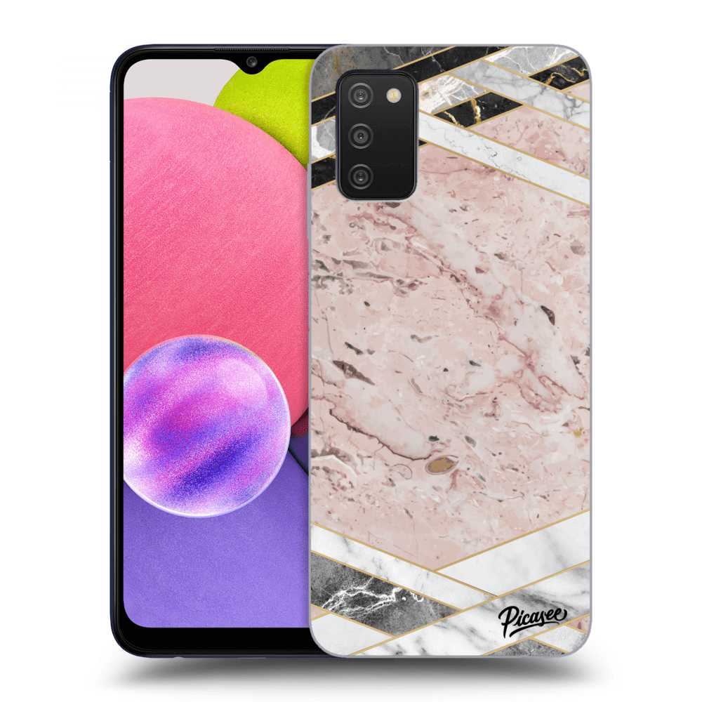 Picasee silikonowe czarne etui na Samsung Galaxy A02s A025G - Pink geometry