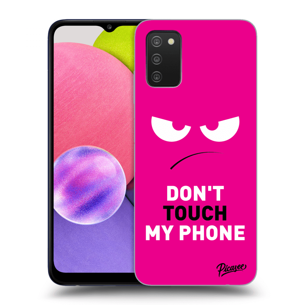 Picasee silikonowe czarne etui na Samsung Galaxy A02s A025G - Angry Eyes - Pink