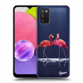 Picasee silikonowe przeźroczyste etui na Samsung Galaxy A02s A025G - Flamingos couple