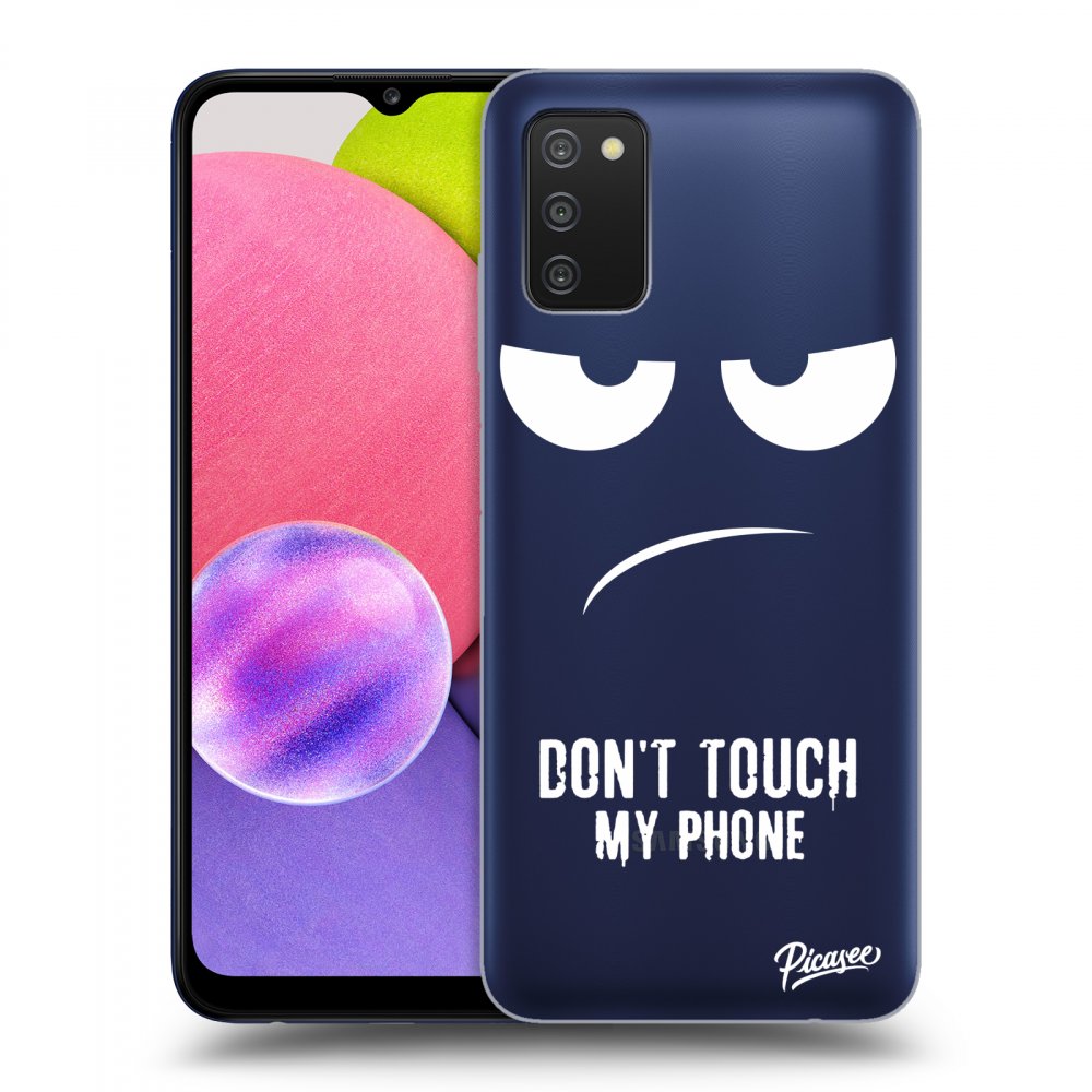 Picasee silikonowe przeźroczyste etui na Samsung Galaxy A02s A025G - Don't Touch My Phone