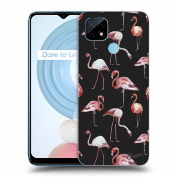 Picasee silikonowe czarne etui na Realme C21 - Flamingos