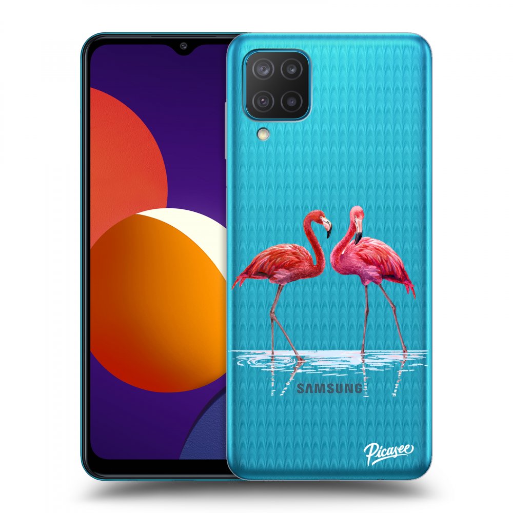 Picasee silikonowe przeźroczyste etui na Samsung Galaxy M12 M127F - Flamingos couple