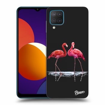 Picasee silikonowe czarne etui na Samsung Galaxy M12 M127F - Flamingos couple