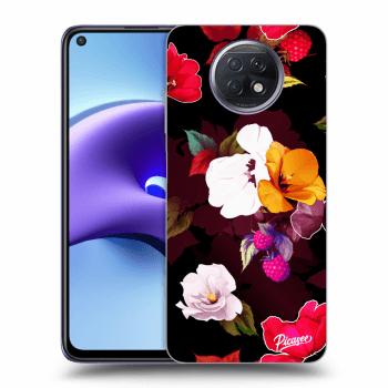 Picasee silikonowe czarne etui na Xiaomi Redmi Note 9T - Flowers and Berries