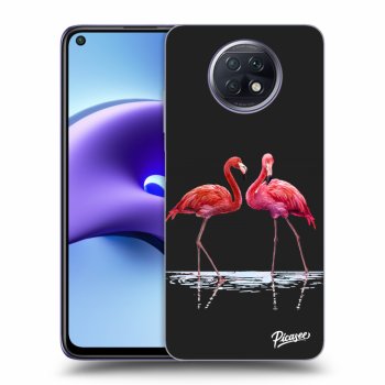 Picasee silikonowe czarne etui na Xiaomi Redmi Note 9T - Flamingos couple