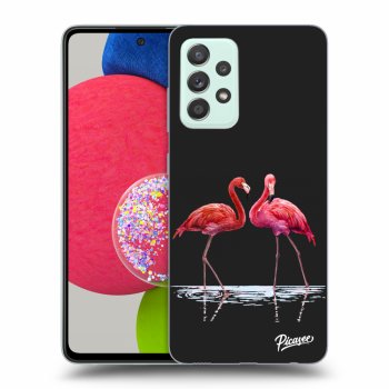 Picasee silikonowe czarne etui na Samsung Galaxy A52s 5G A528B - Flamingos couple