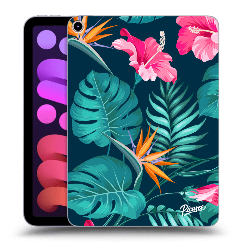 Picasee silikonowe czarne etui na Apple iPad mini 2021 (6. gen) - Pink Monstera
