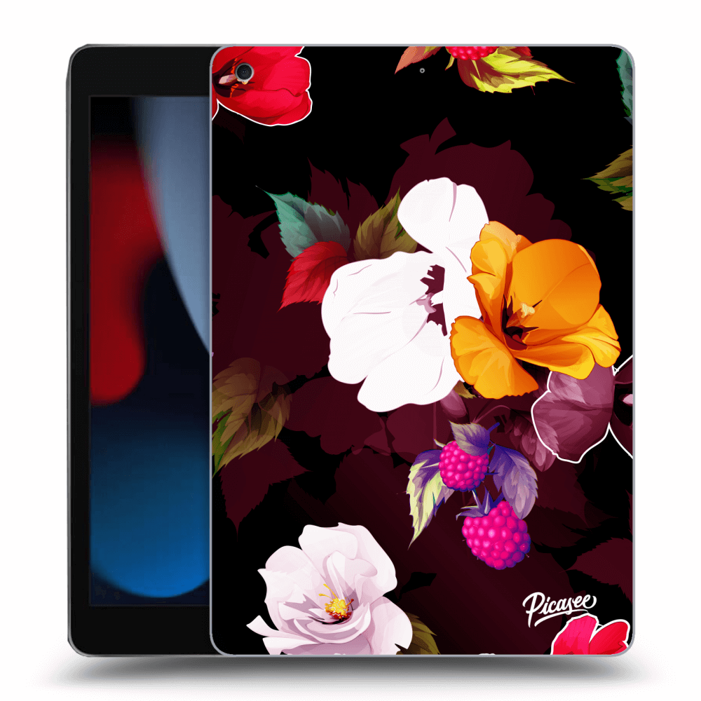 Picasee silikonowe czarne etui na Apple iPad 10.2" 2021 (9. gen) - Flowers and Berries