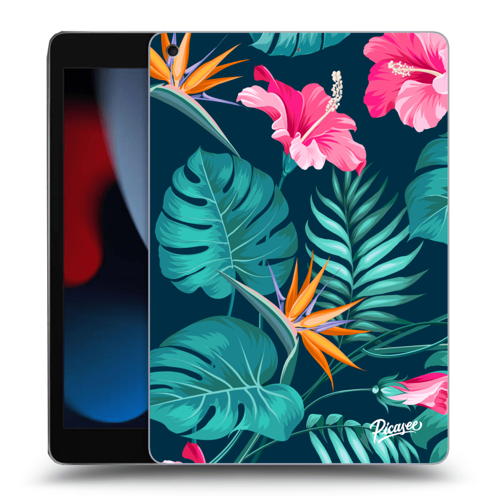 Picasee silikonowe czarne etui na Apple iPad 10.2" 2021 (9. gen) - Pink Monstera