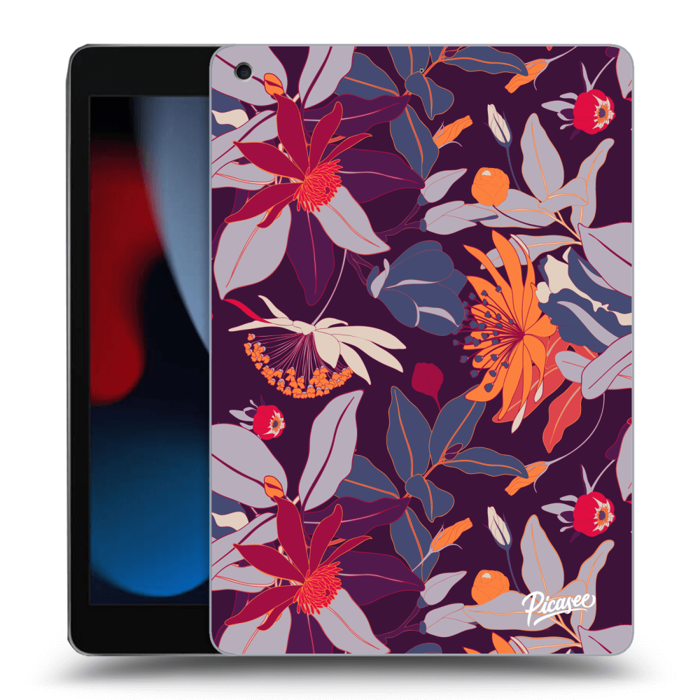 Picasee silikonowe czarne etui na Apple iPad 10.2" 2021 (9. gen) - Purple Leaf