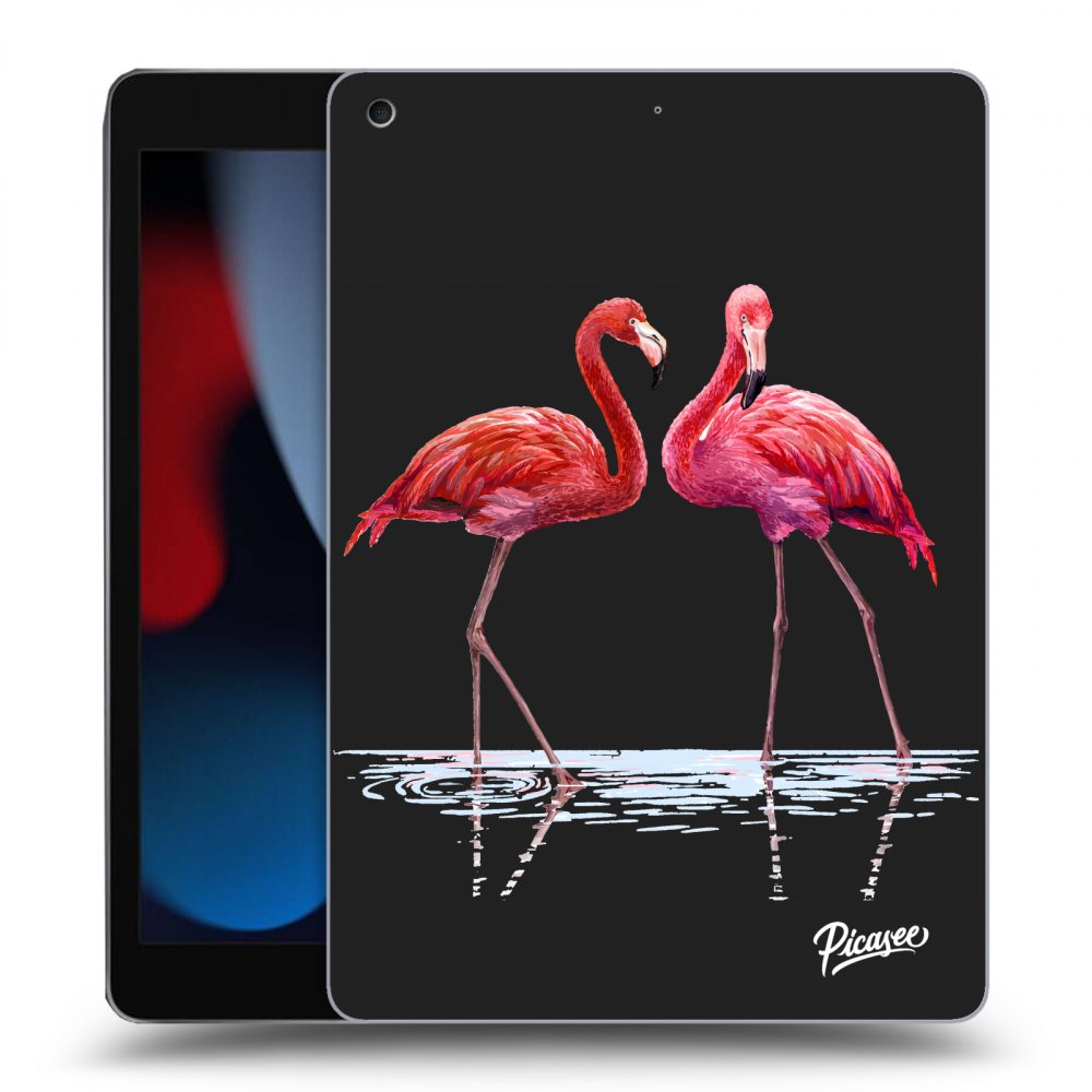 Picasee silikonowe czarne etui na Apple iPad 10.2" 2021 (9. gen) - Flamingos couple