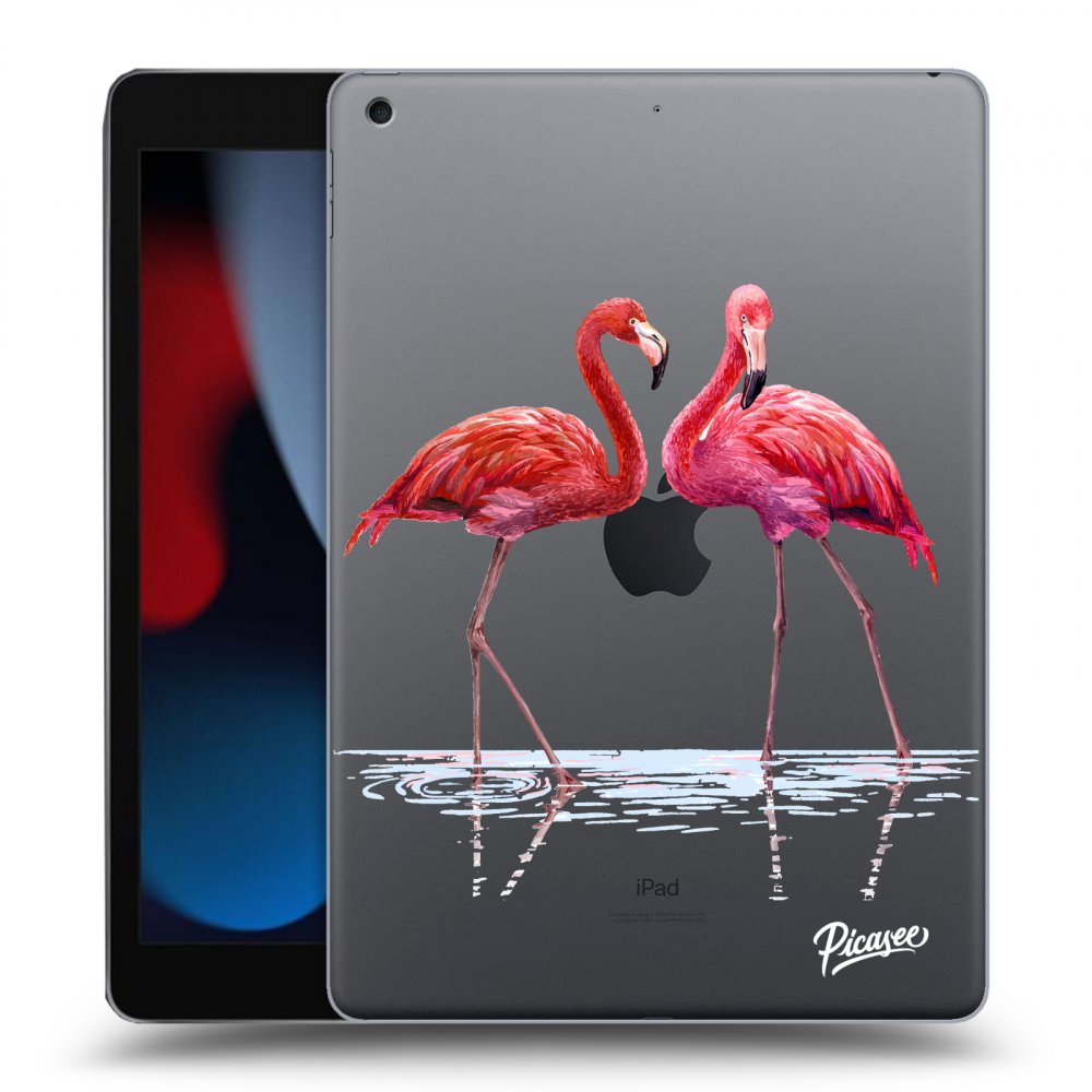 Picasee silikonowe przeźroczyste etui na Apple iPad 10.2" 2021 (9. gen) - Flamingos couple
