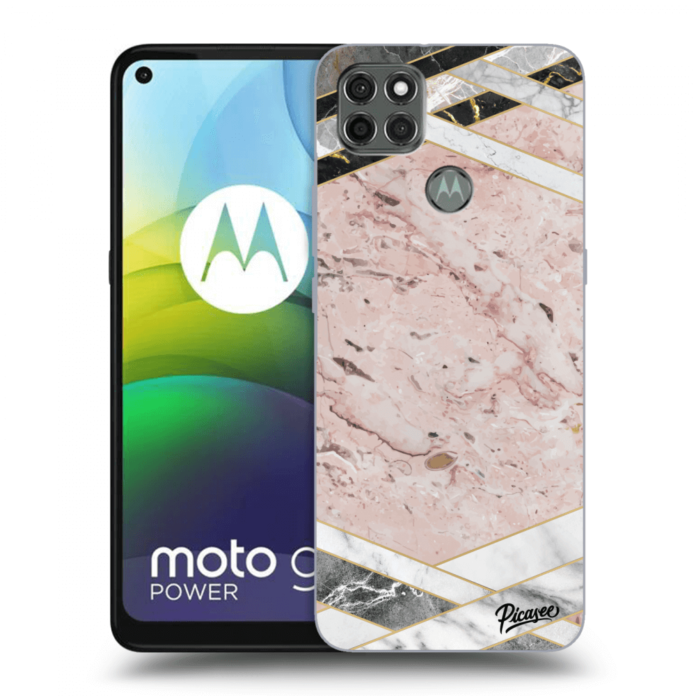 Picasee silikonowe czarne etui na Motorola Moto G9 Power - Pink geometry