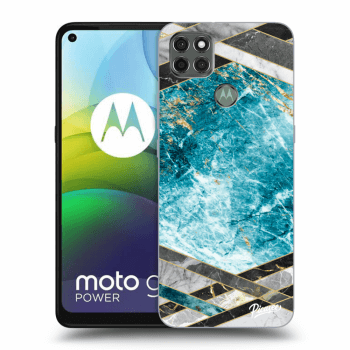 Picasee silikonowe czarne etui na Motorola Moto G9 Power - Blue geometry