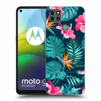 Picasee silikonowe czarne etui na Motorola Moto G9 Power - Pink Monstera