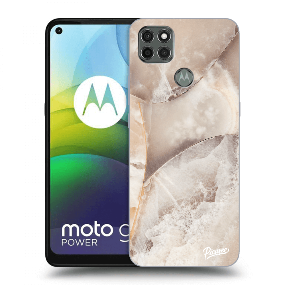 Picasee silikonowe czarne etui na Motorola Moto G9 Power - Cream marble