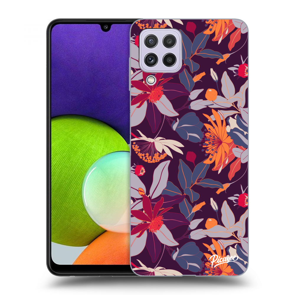 Picasee silikonowe przeźroczyste etui na Samsung Galaxy A22 A225F 4G - Purple Leaf