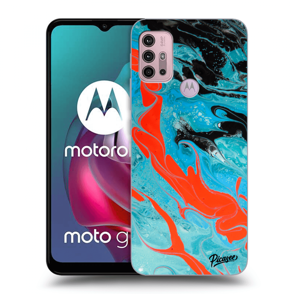 Picasee silikonowe czarne etui na Motorola Moto G30 - Blue Magma