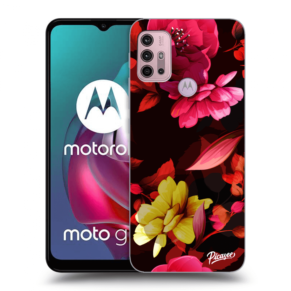 Picasee silikonowe czarne etui na Motorola Moto G30 - Dark Peonny