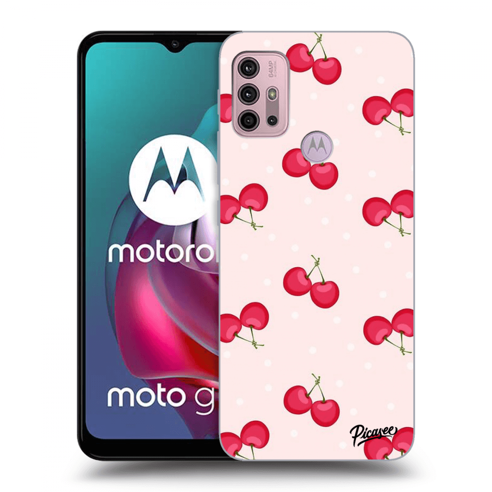 Picasee silikonowe czarne etui na Motorola Moto G30 - Cherries