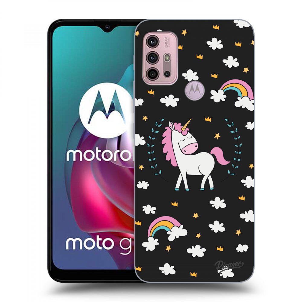 Picasee silikonowe czarne etui na Motorola Moto G30 - Unicorn star heaven