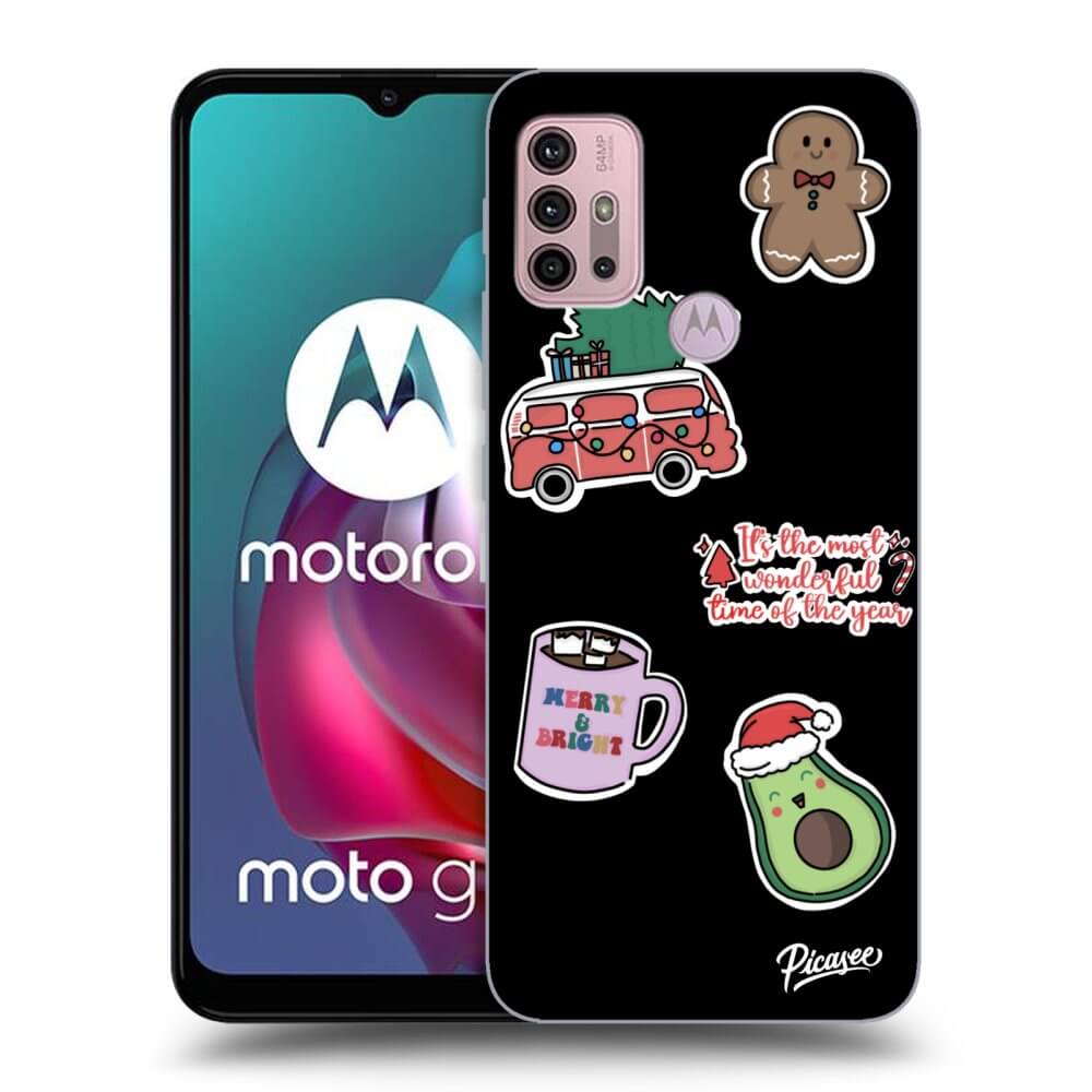 Picasee silikonowe czarne etui na Motorola Moto G30 - Christmas Stickers