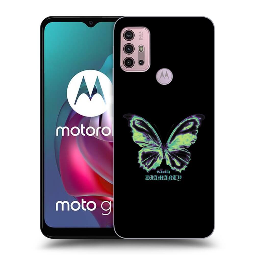 Picasee silikonowe czarne etui na Motorola Moto G30 - Diamanty Blue