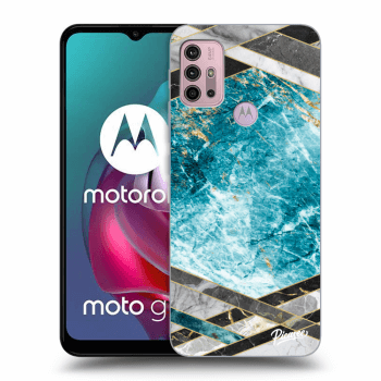Picasee silikonowe czarne etui na Motorola Moto G30 - Blue geometry