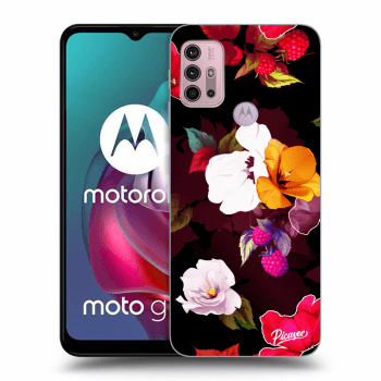 Picasee silikonowe czarne etui na Motorola Moto G30 - Flowers and Berries