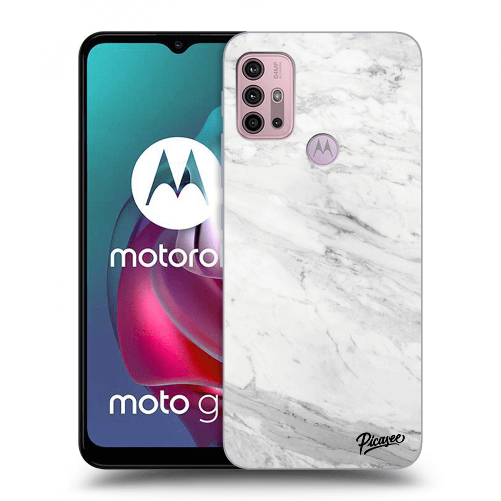 Picasee silikonowe czarne etui na Motorola Moto G30 - White marble