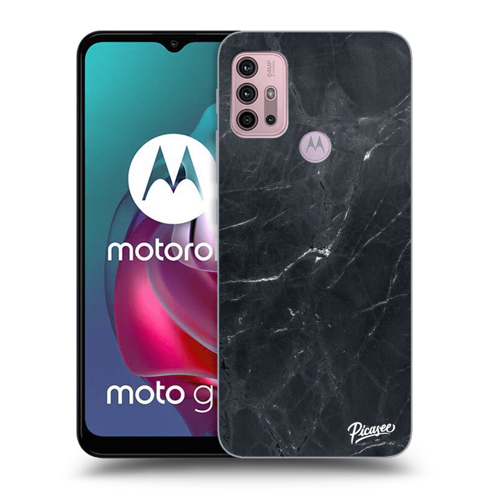 Picasee silikonowe czarne etui na Motorola Moto G30 - Black marble