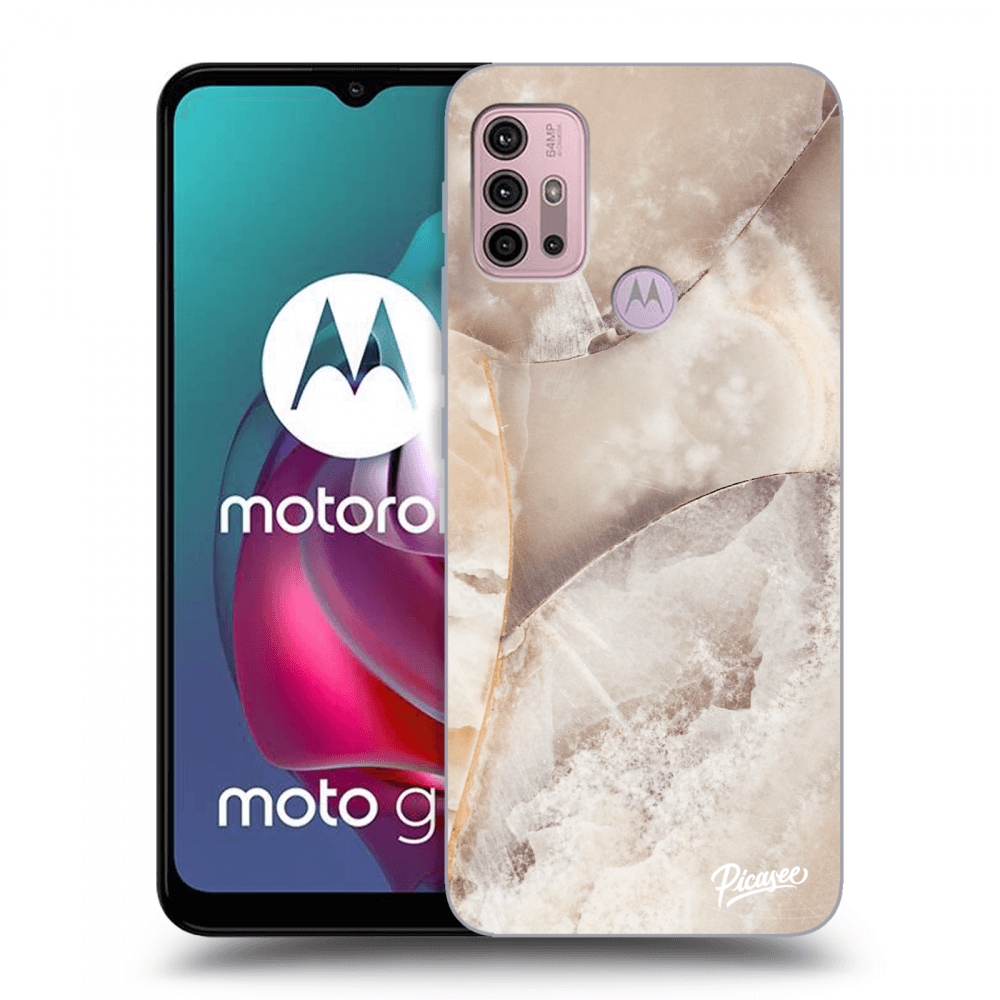 Picasee silikonowe czarne etui na Motorola Moto G30 - Cream marble