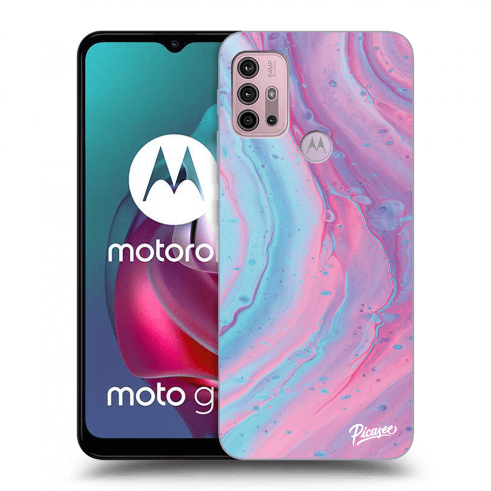 Picasee silikonowe czarne etui na Motorola Moto G30 - Pink liquid