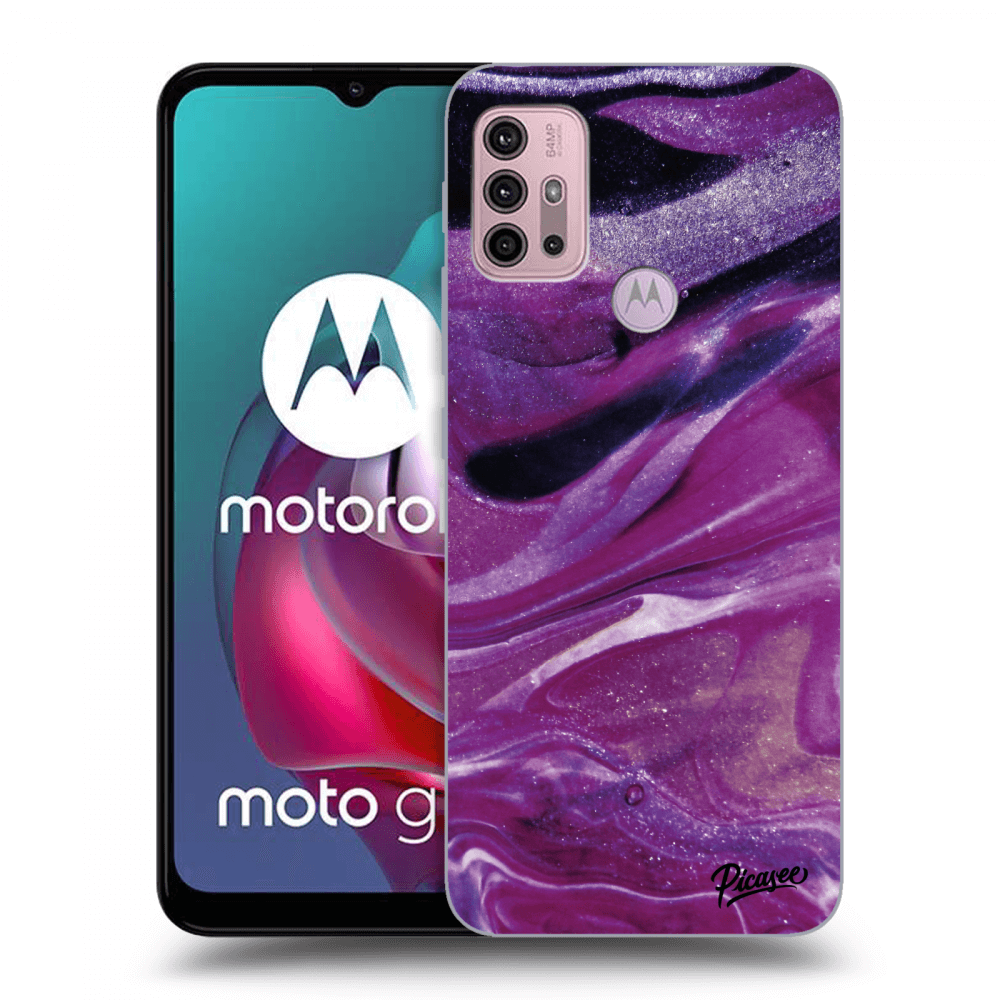 Picasee silikonowe czarne etui na Motorola Moto G30 - Purple glitter