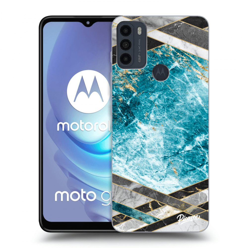 Picasee silikonowe czarne etui na Motorola Moto G50 - Blue geometry