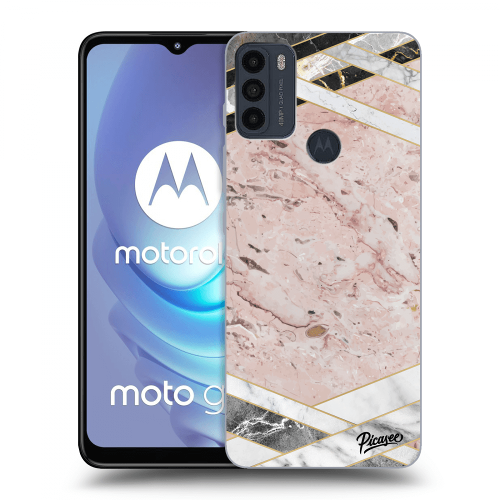 Picasee silikonowe czarne etui na Motorola Moto G50 - Pink geometry