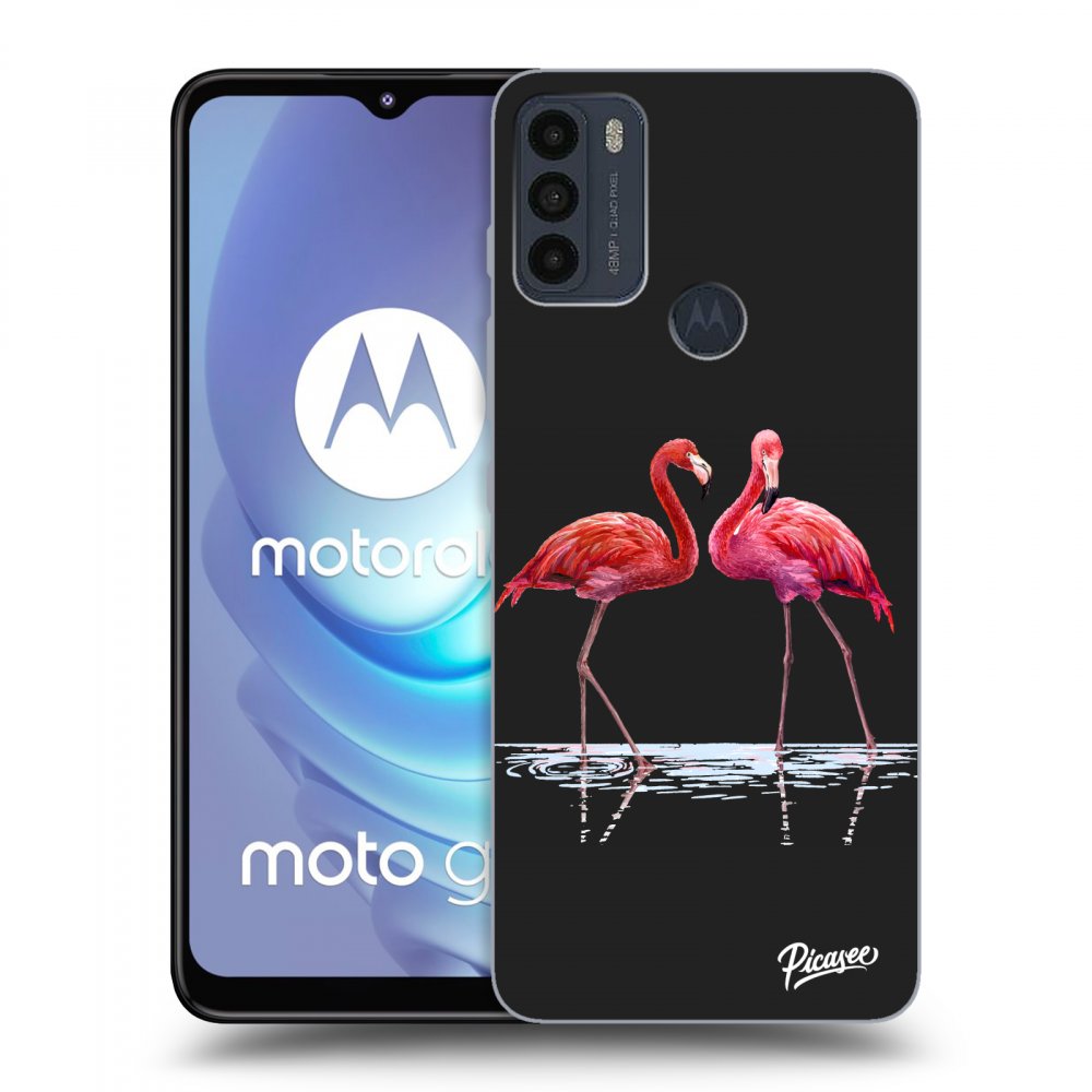 Picasee silikonowe czarne etui na Motorola Moto G50 - Flamingos couple