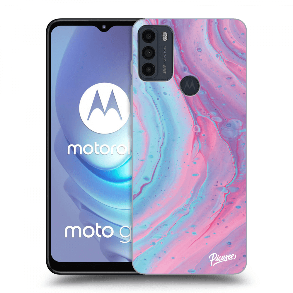 Picasee silikonowe czarne etui na Motorola Moto G50 - Pink liquid