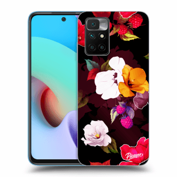 Picasee silikonowe czarne etui na Xiaomi Redmi 10 - Flowers and Berries