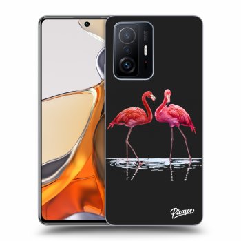 Picasee silikonowe czarne etui na Xiaomi 11T Pro - Flamingos couple