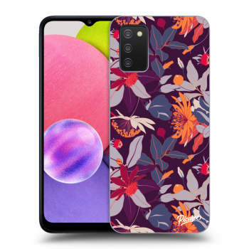 Picasee silikonowe przeźroczyste etui na Samsung Galaxy A03s A037G - Purple Leaf