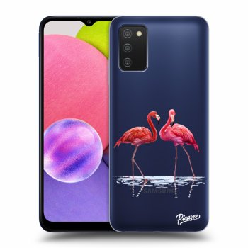 Picasee silikonowe przeźroczyste etui na Samsung Galaxy A03s A037G - Flamingos couple