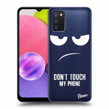 Picasee silikonowe przeźroczyste etui na Samsung Galaxy A03s A037G - Don't Touch My Phone