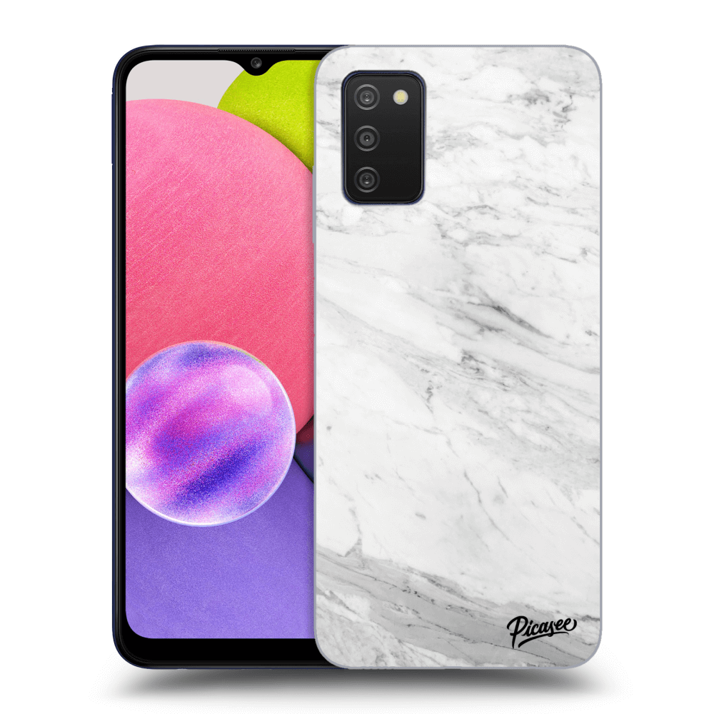 Picasee silikonowe przeźroczyste etui na Samsung Galaxy A03s A037G - White marble